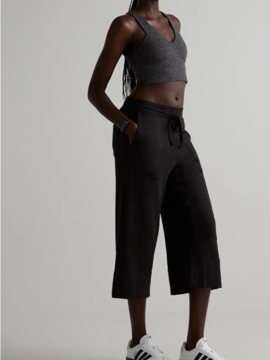 Quince Pants - Quince Women's Black Wide-Leg Cropped Drawstring Cropped Pants Size Small